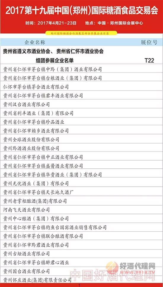 2017第十九届中国（郑州）国际糖酒食品交易会参展企业名单1