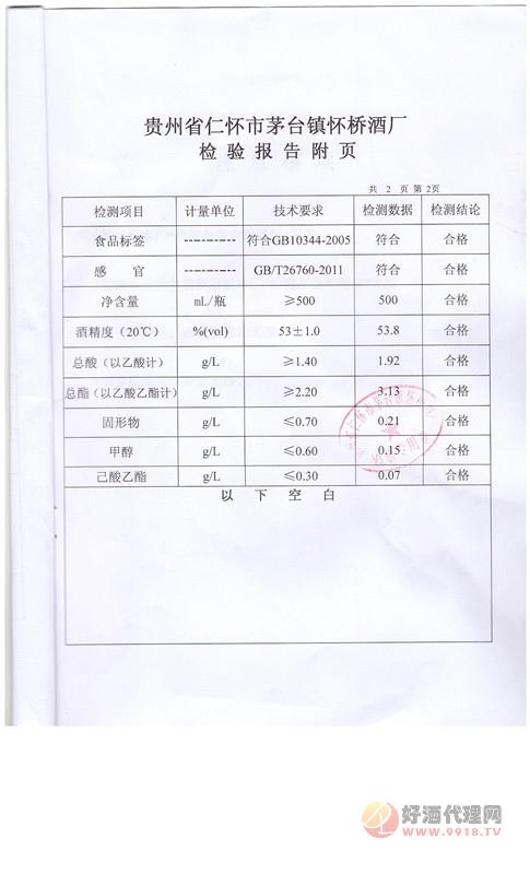 贵州酱乡村酒业有限公司检验报告