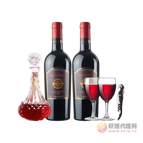 朗克鲁酒庄-意大利进口DOC红酒重型瓶黑曼罗干红葡萄酒两瓶套装