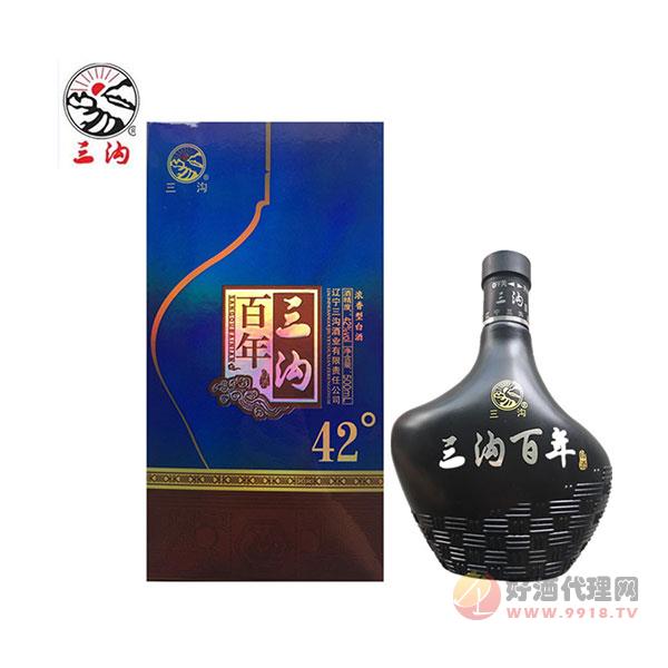 三沟白酒-三沟老窖黑百年42度500mL_6瓶整箱浓香型纯粮酿造礼品酒