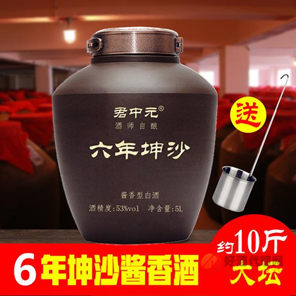 君中元酱香型纯粮食白酒-53度10斤紫砂坛装高粱6年坤沙酒整箱