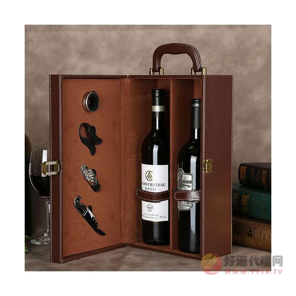 紅酒雙支禮盒皮質現貨黑色皮紋干紅葡萄酒禮盒紅酒包裝盒批發皮盒