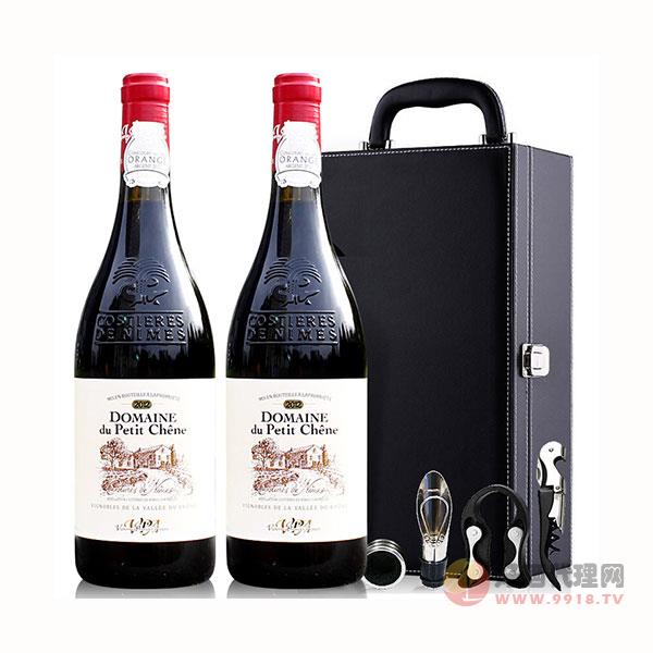 法国原瓶进口红酒-皮盒装雕花瓶尼姆产区AOC级干红葡萄酒