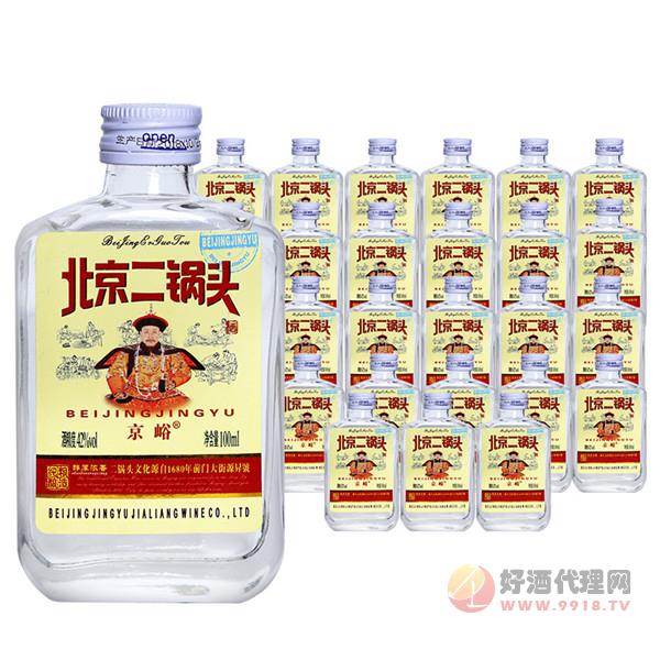 北京二锅头酒头红标扁瓶小酒版清香型42度100ml_24瓶 白酒