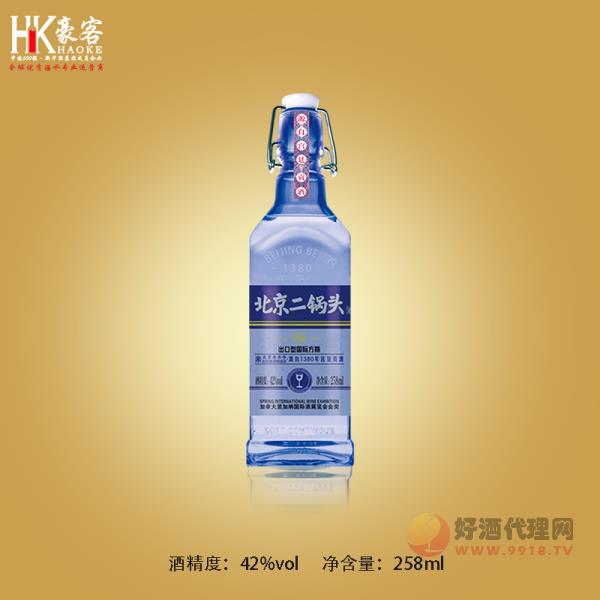 42度华都北京二锅头出口型方瓶_蓝瓶258ml